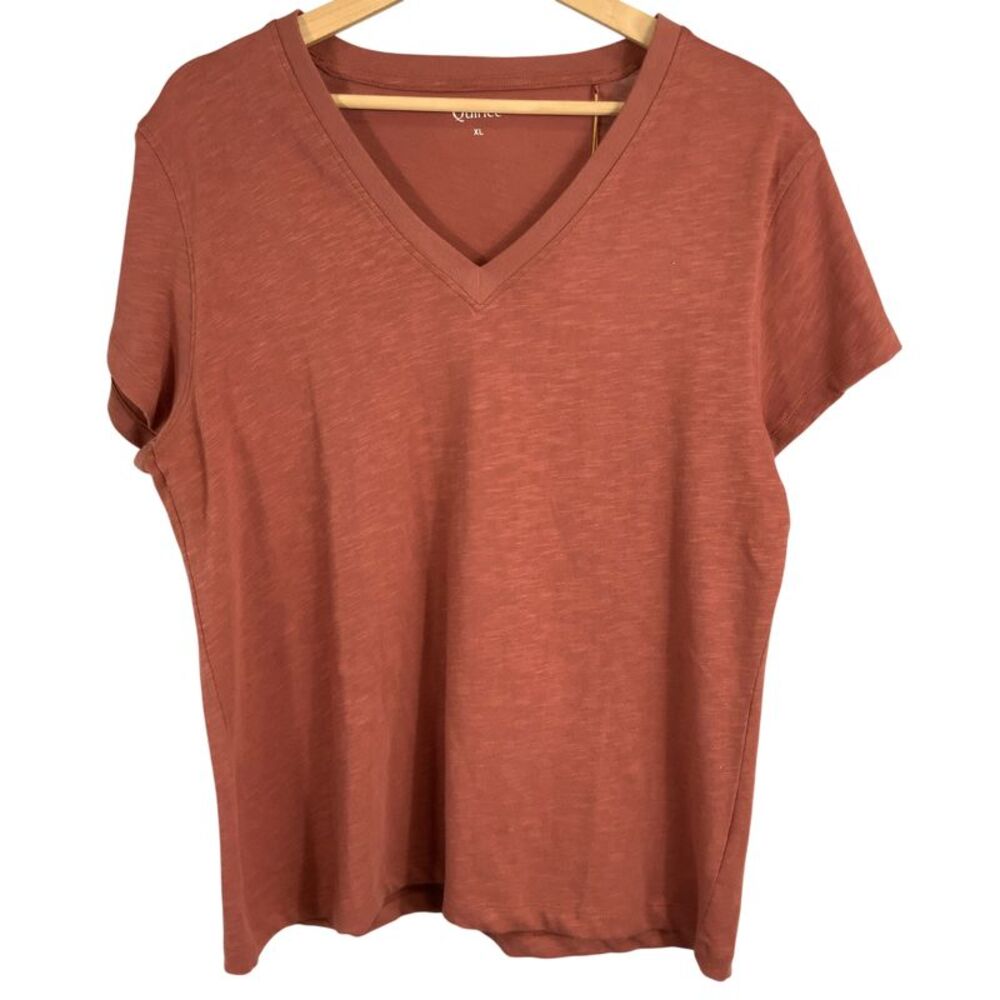 Quince Women Soft Stretch V-Neck Undershirt Pink Sleeved Top XL